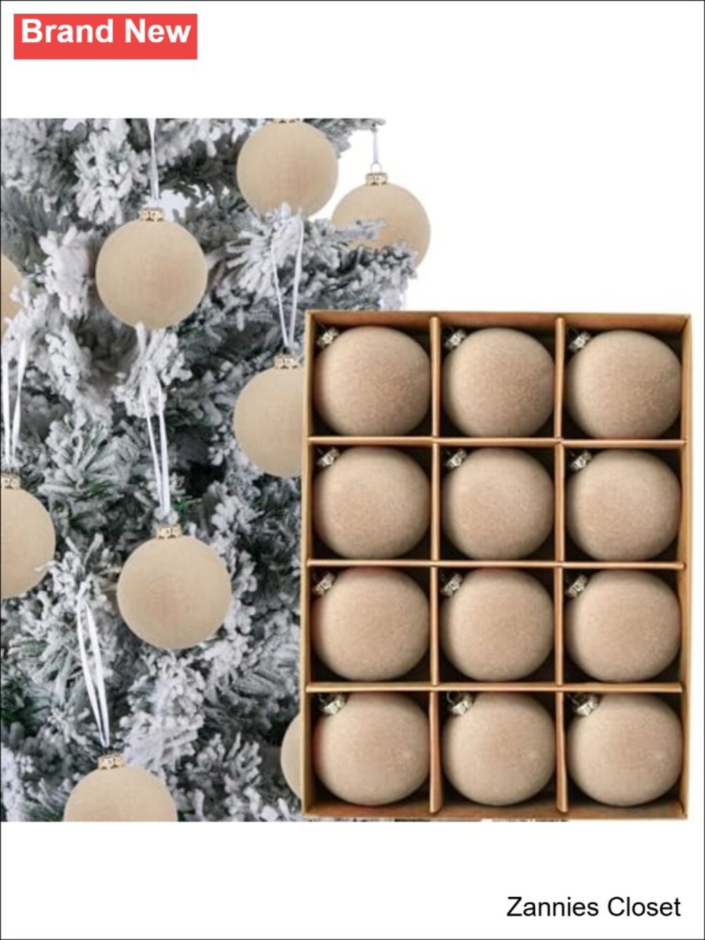 🎄 Velvet Christmas Ornaments Balls Set of 12 Shatterproof Hanging Tree Decor